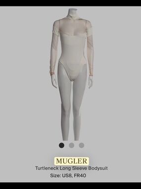 Mugler Sheer Ivory Turtleneck Long Sleeve Bodysuit